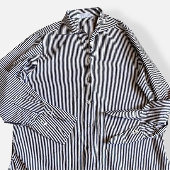 Vintage 90s Burberrys Navy and Nude Striped Blouse Button Front Shirt Large - Picture 6 of 12